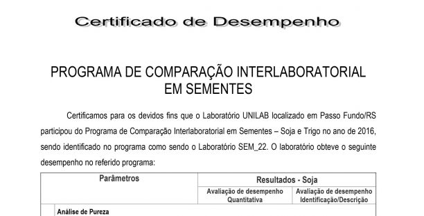 Programa de Comparação Interlaboratorial em Sementes